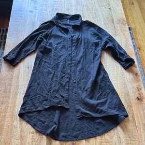 Raviya Black Button down shirt Dress 100% cotton beach coverup cover up top NWT